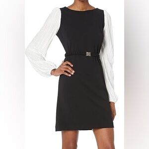DKNY Black & White belted dress